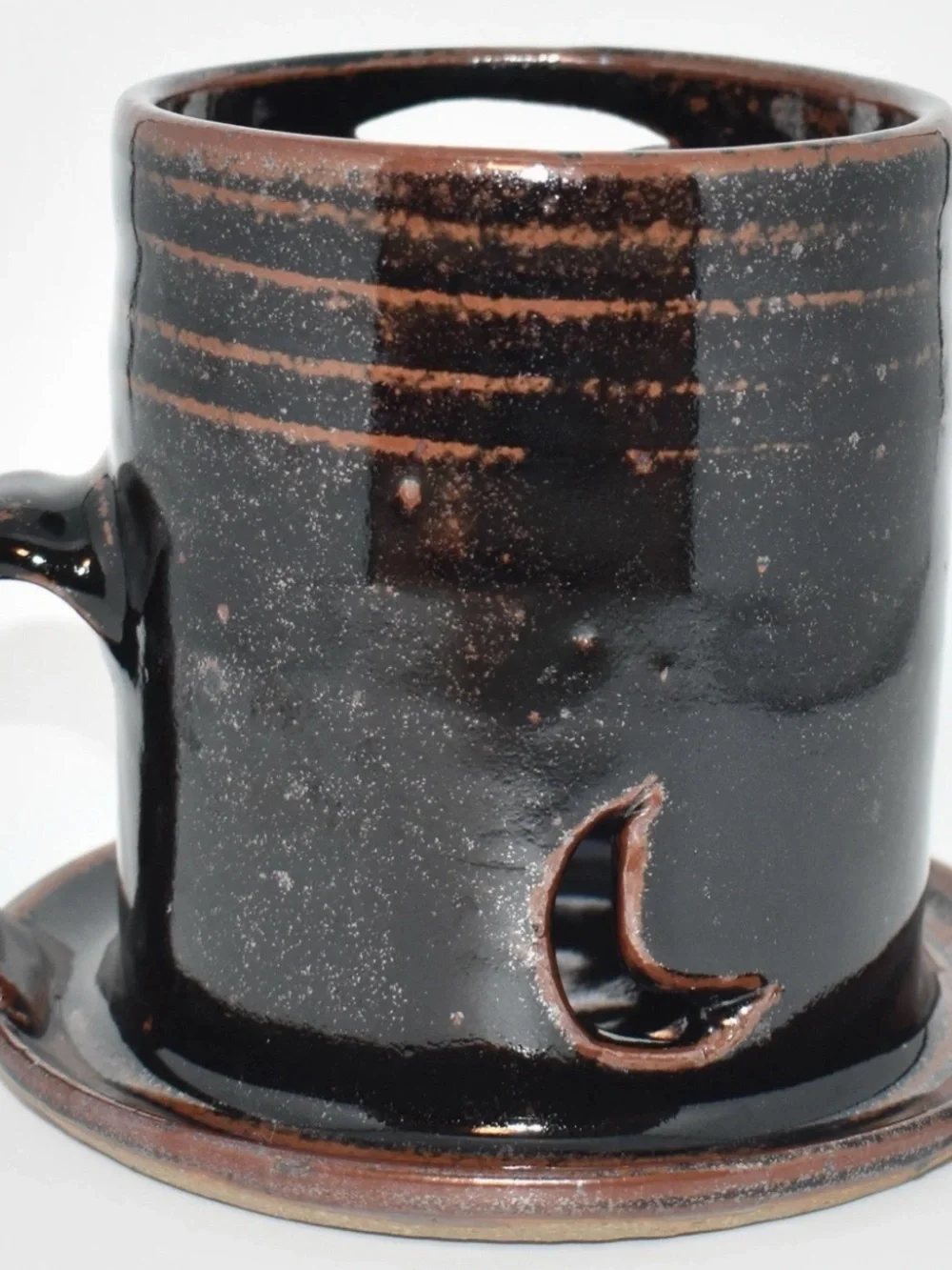 Studio Art Pottery Vintage Glazed Laser Cut Owl Luminary Candle Holder Tea Light